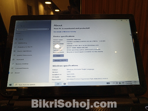 Toshiba Core i3 4/128SSD 6Gen 70% Fresh